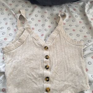 Ribbed Button-Front Tank Top in Oatmeal